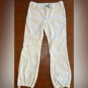 Spiegel White Cargo Jeans sz 14 Spotless Modern Edgy Streetwear Jogger with Belt